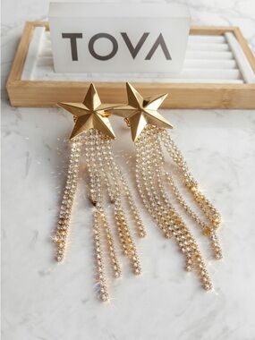 TOVA Gold Star Cascade Crystal Drop Earrings